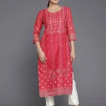 Coral Printed Chanderi Silk Straight Kurta