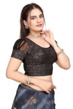 Round Neck Dobby Cotton Lycra Stretchable Elbow Half Sleeve Readymade Saree Blouse for Women Stylish - Image 2