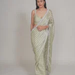 Pista Green Stonework Semi Crepe Saree